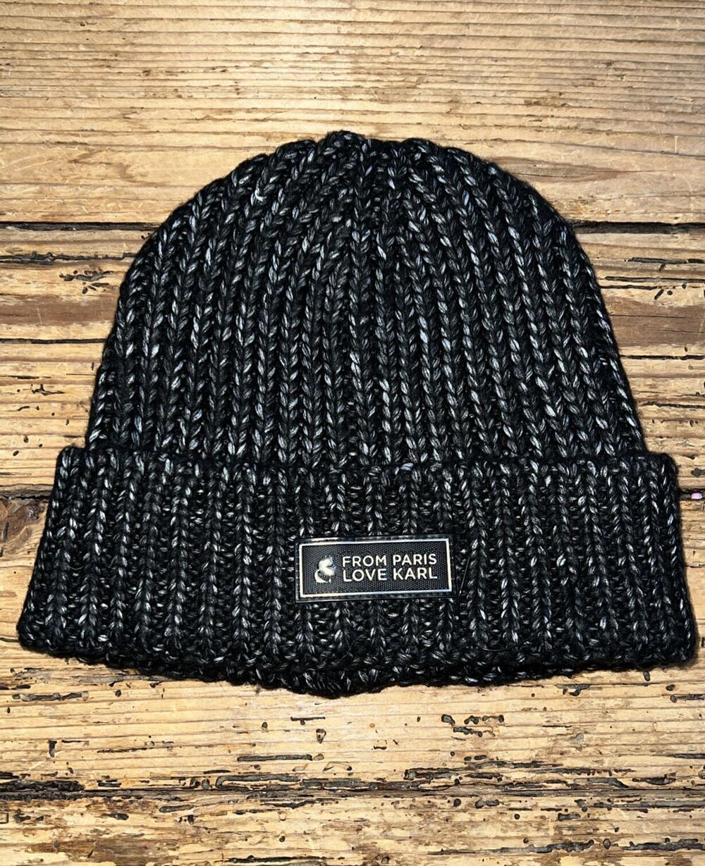 Karl Lagerfeld Unisex OS Black Knit Beanie - From Paris Love Karl Logo